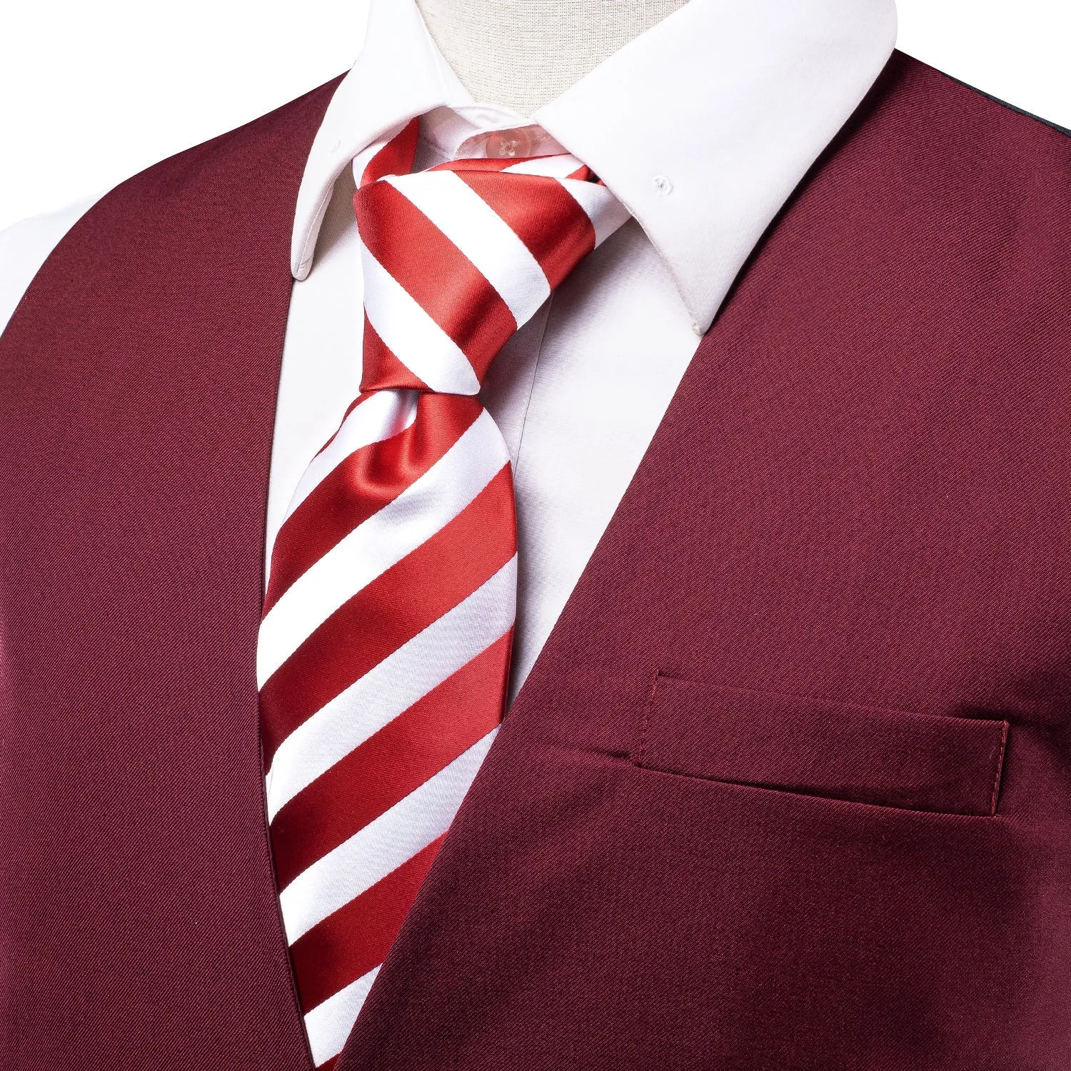 Ties2you Red Vest Burgundy Cotton Solid Splicing Jacquard Men's Vest