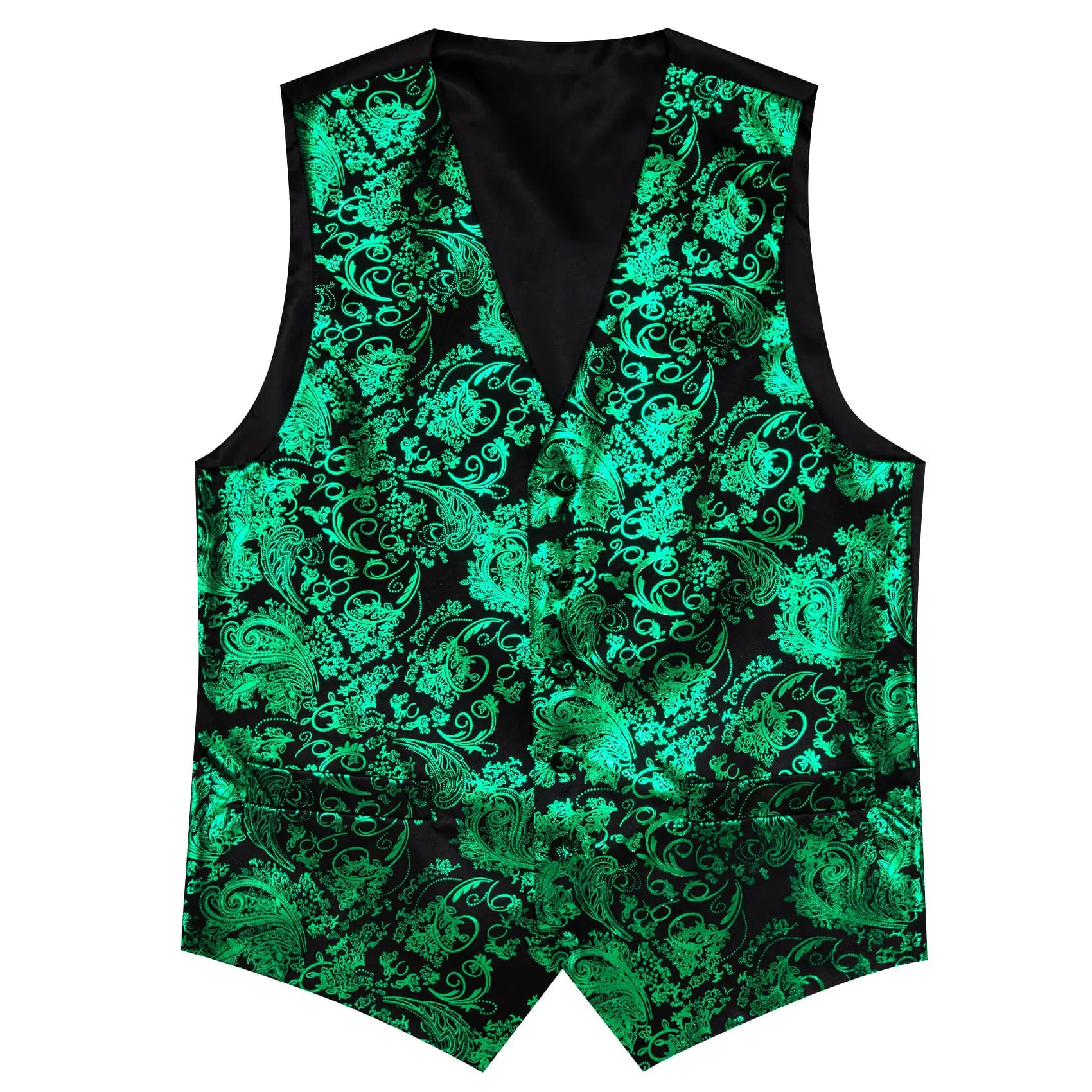 Ties2you Vest for Men Black Emerald Floral V Neck Hot Stamping Silk Vest Dress Tie Set