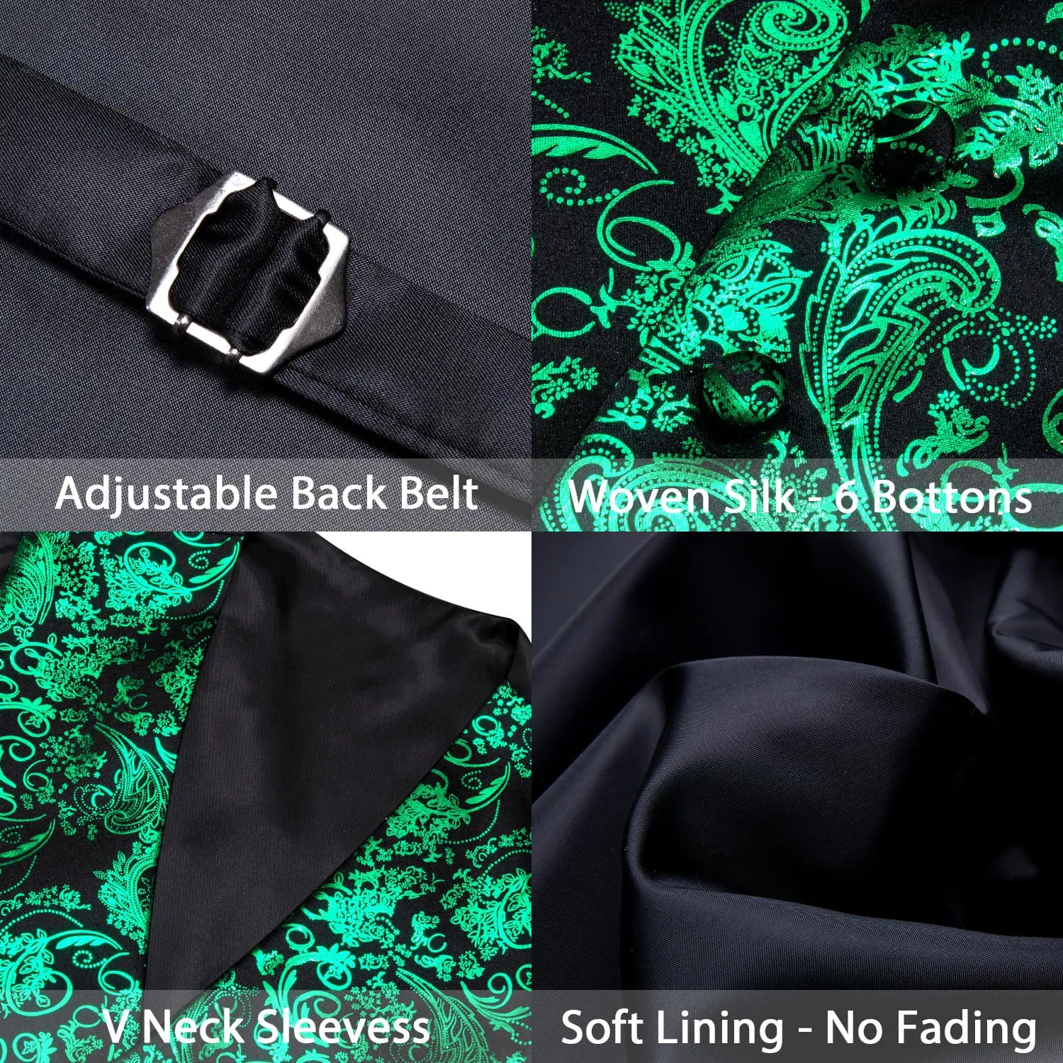 Ties2you Vest for Men Black Emerald Floral V Neck Hot Stamping Silk Vest Dress Tie Set