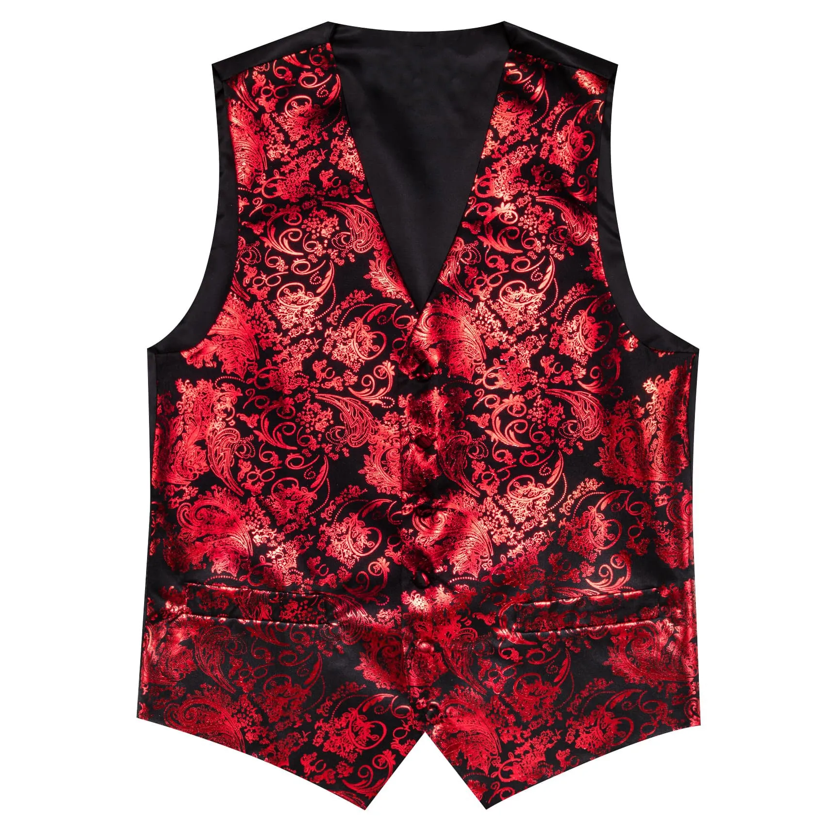 Ties2you Vest for Men Black Red Floral V Neck Hot Stamping Silk Vest Dress Tie Set for Wedding