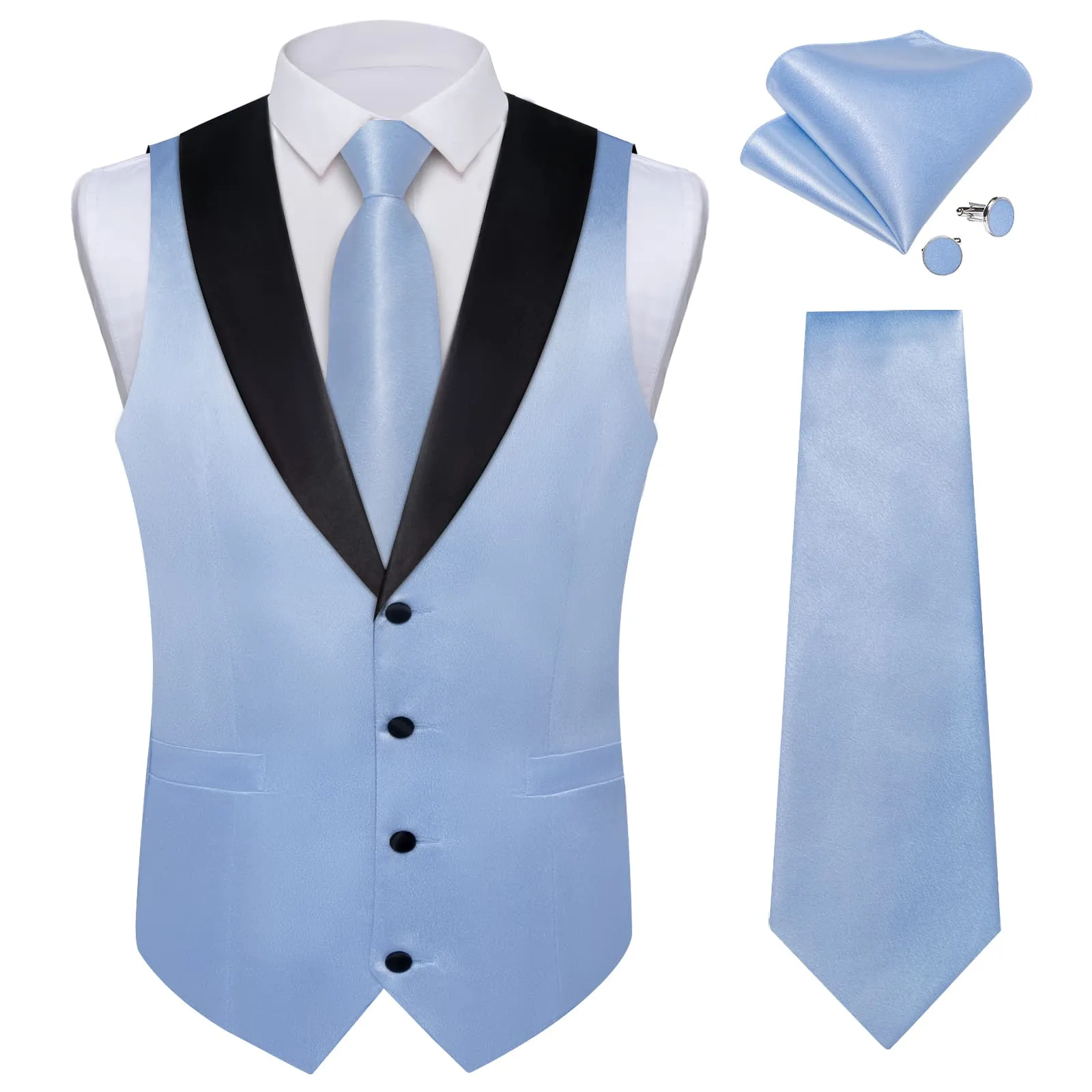 Ties2you Work Vest Carolina Blue Solid Shawl Collar Silk Mens Dress Vest Tie Set