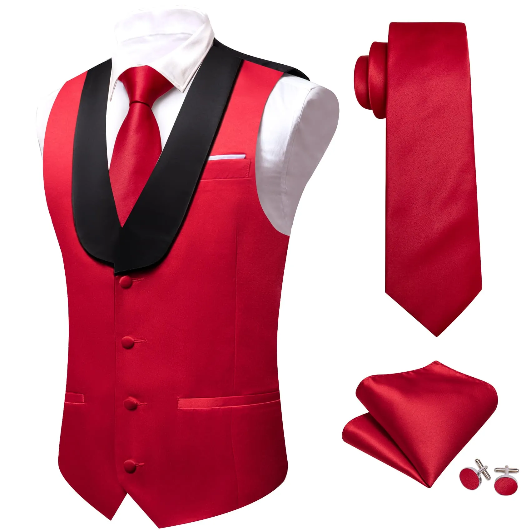 Ties2you Work Vest Firebrick Red Solid Shawl Collar Button Mens Vest Tie Set