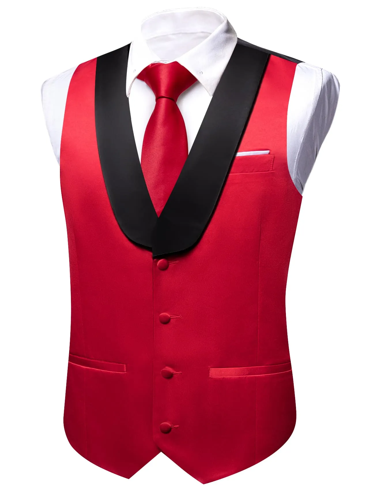 Ties2you Work Vest Firebrick Red Solid Shawl Collar Button Mens Vest Tie Set