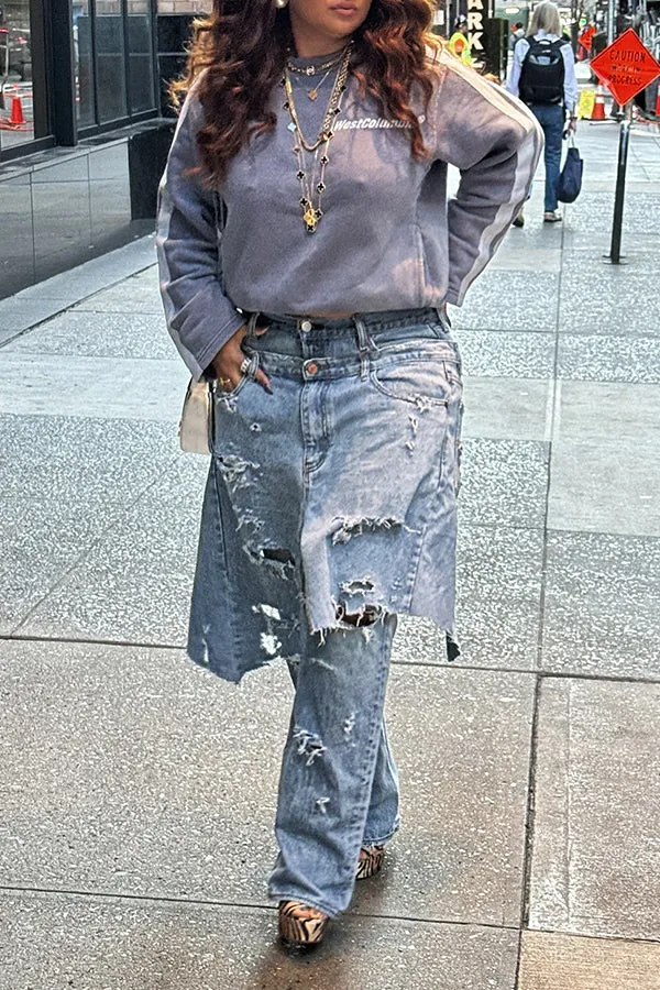 Unique Design Double Layer Ripped Jeans