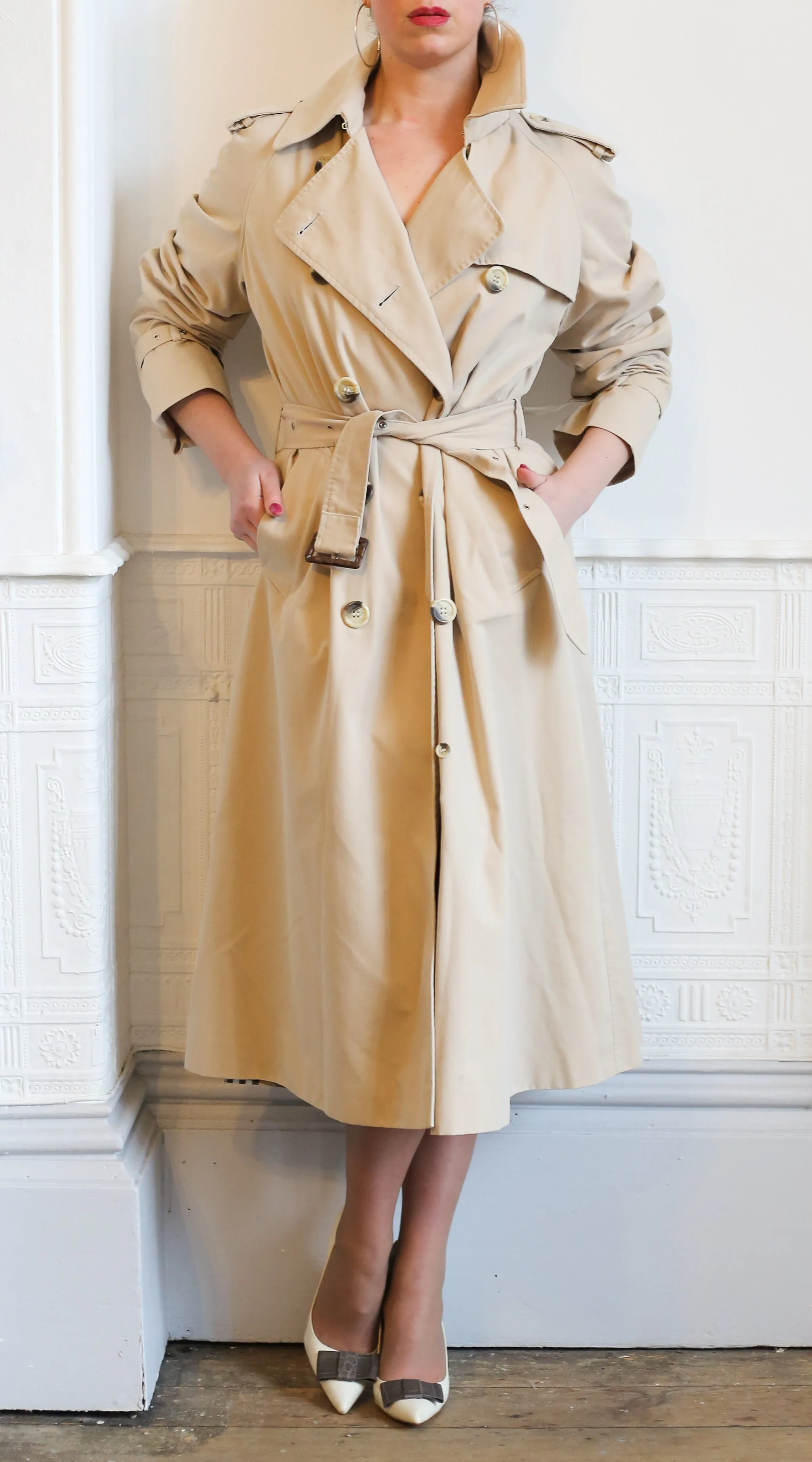 Vintage 1970s Long Beige Trench Coat