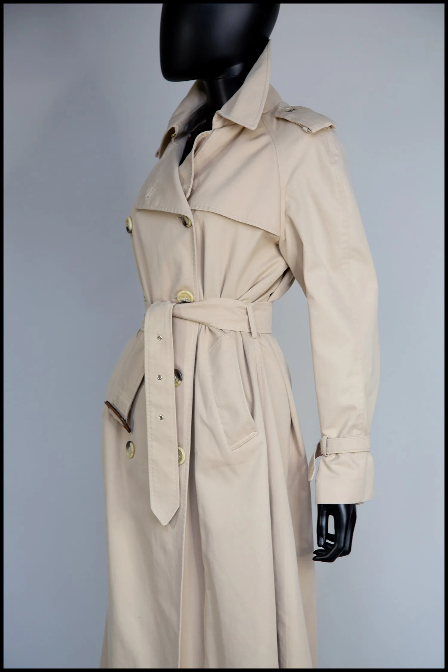 Vintage 1970s Long Beige Trench Coat