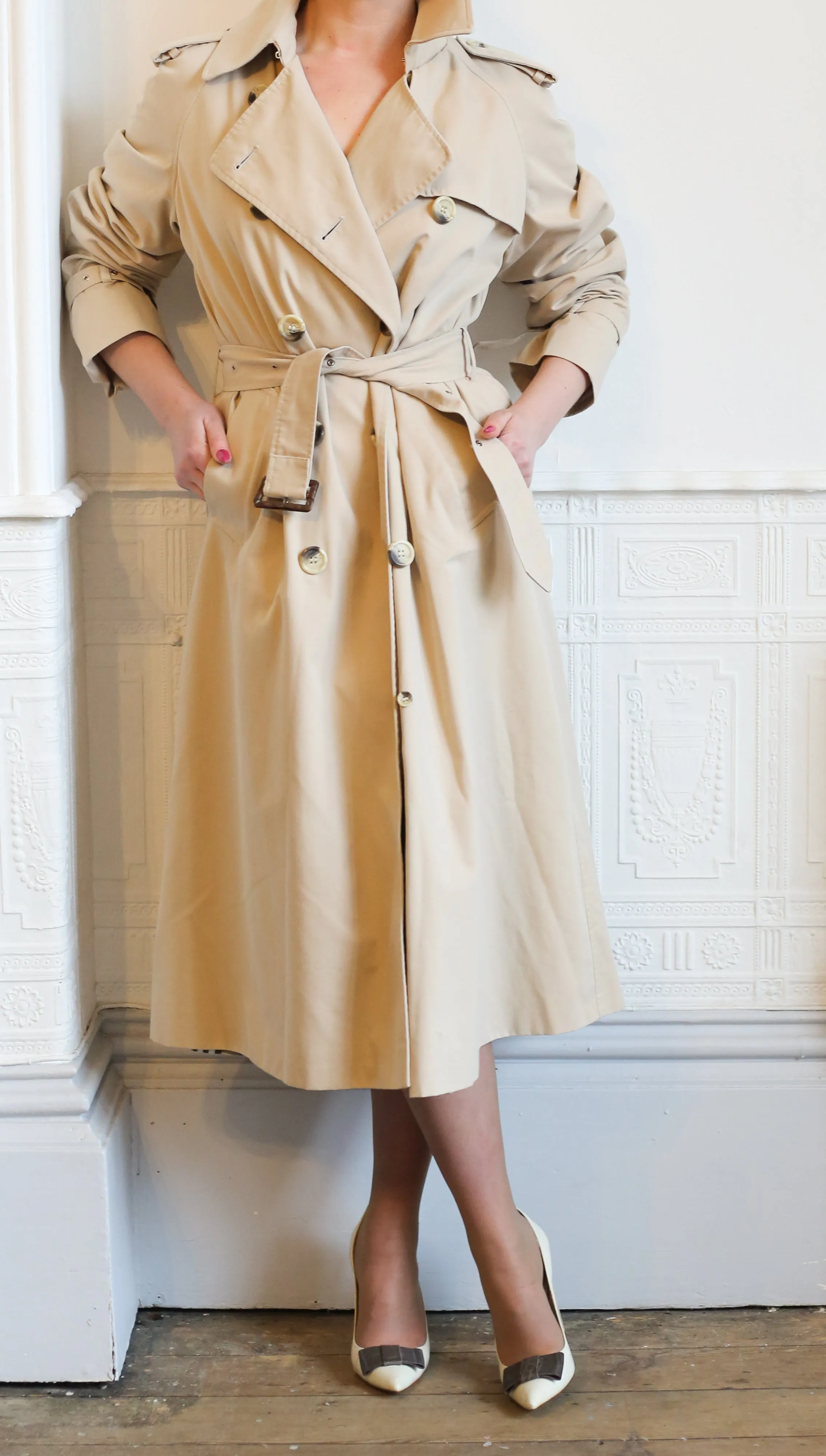 Vintage 1970s Long Beige Trench Coat