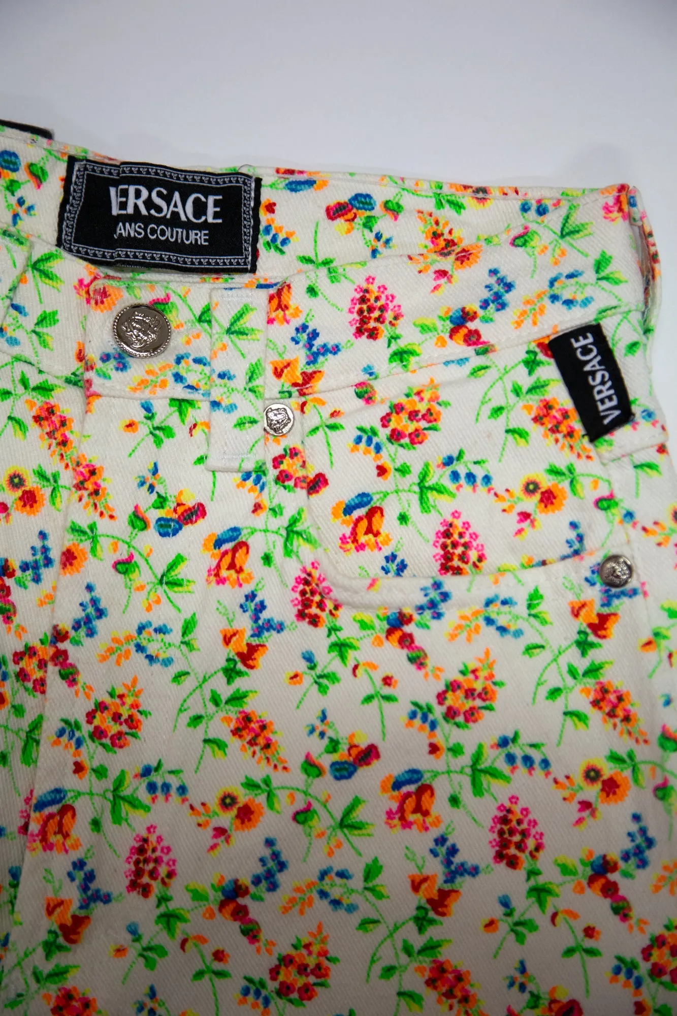 Vintage 1990s Floral White Versace High Waist Jeans