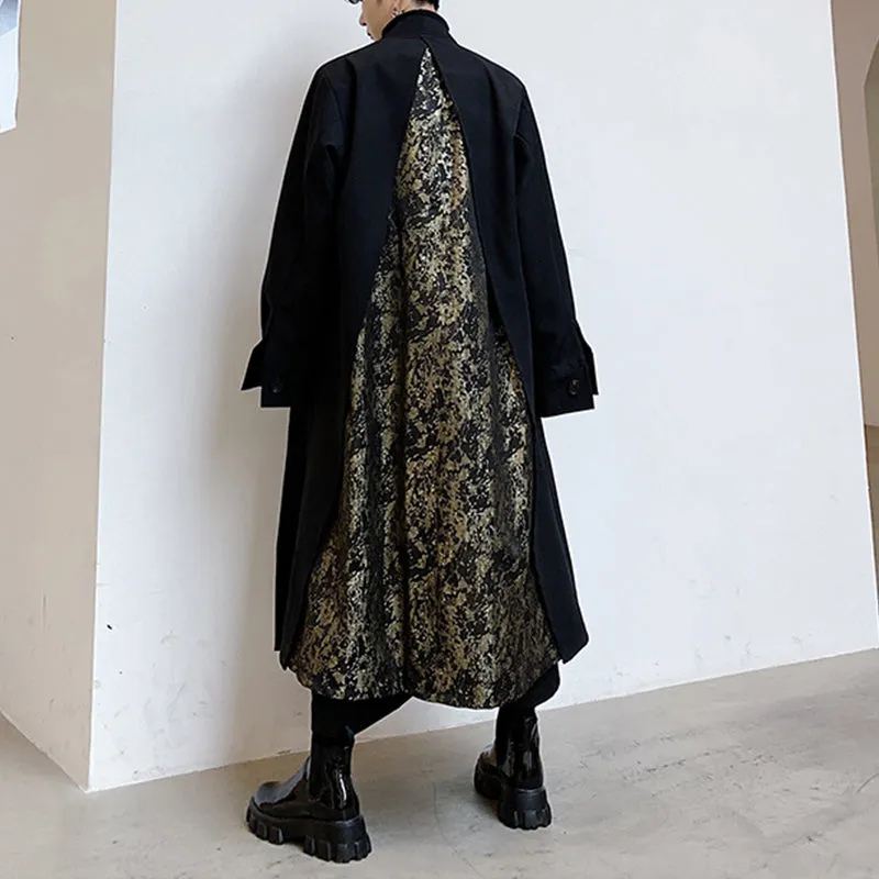 Vintage Baroque Print Patchwork Long Trench Coat