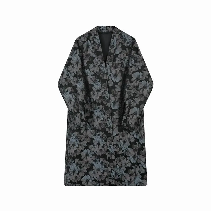 Vintage Floral Silhouette Buttonless Mid-length Trench Coat