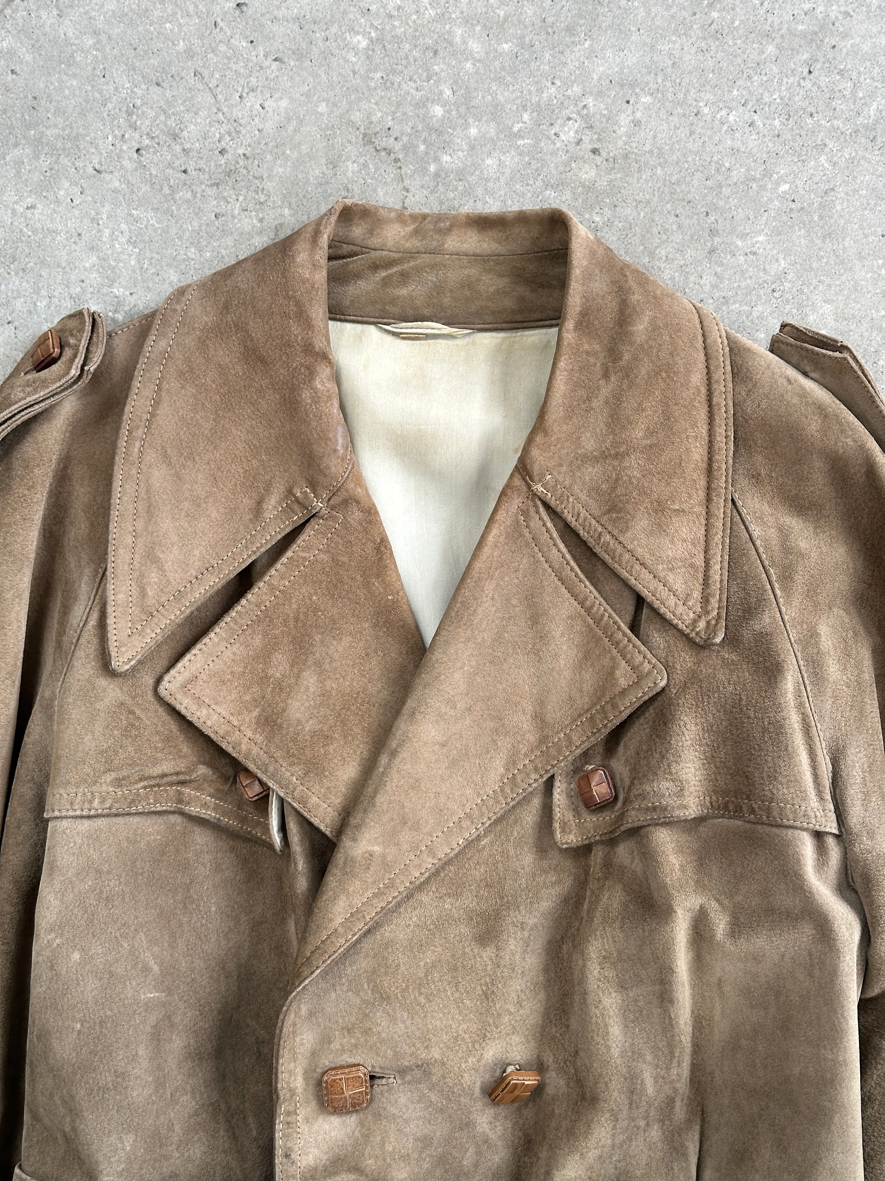 Vintage Pure Suede Belted Trench Coat - XL