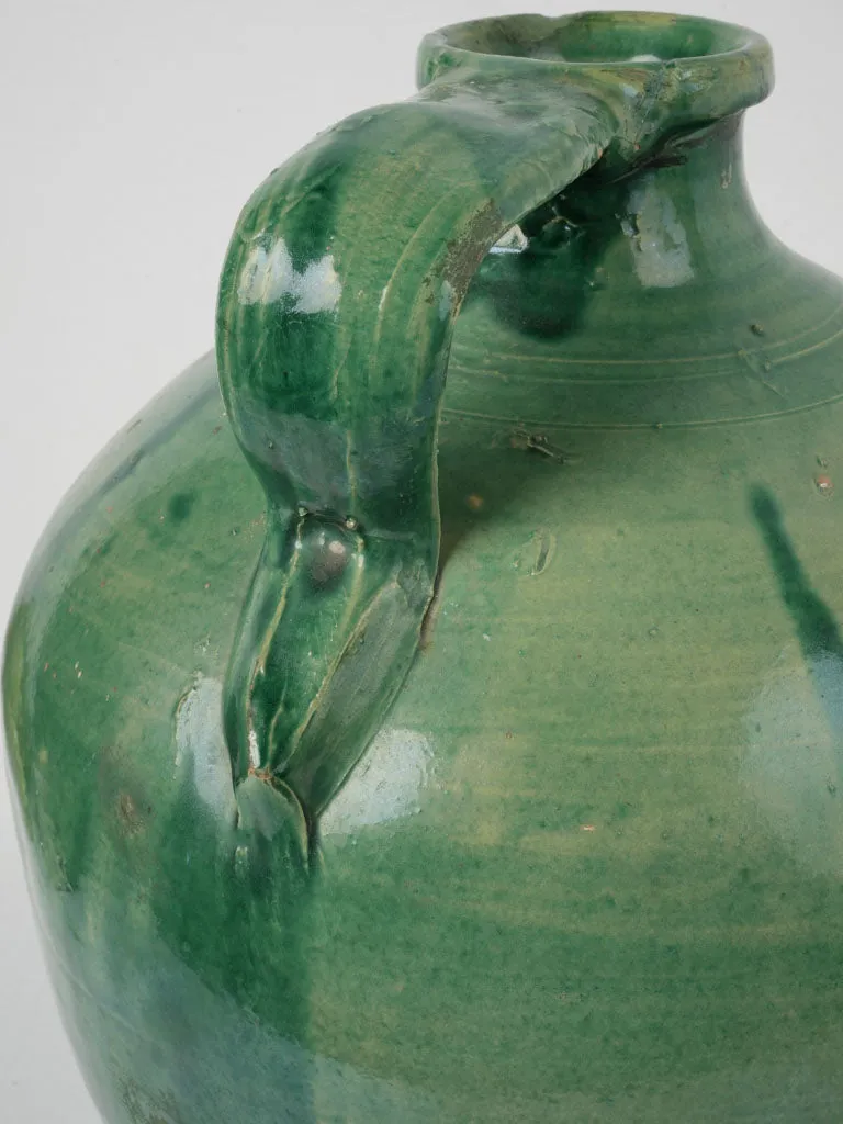 Vintage Spanish Green Glazed Earthenware Jug with Single Handle 18"