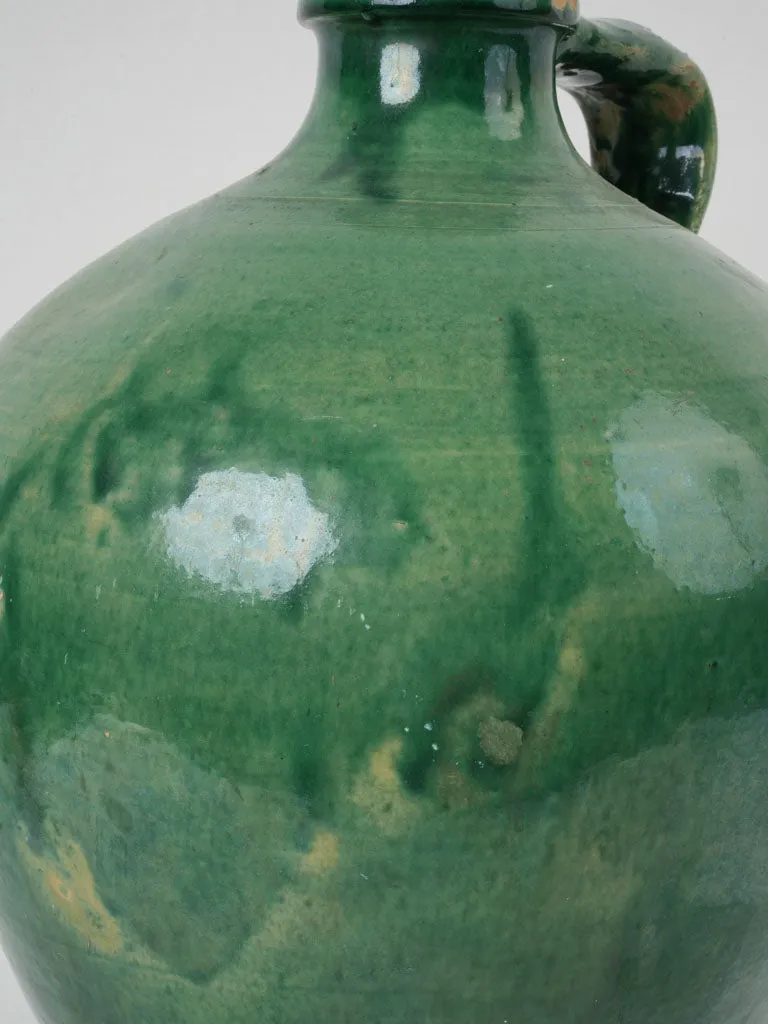 Vintage Spanish Green Glazed Earthenware Jug with Single Handle 18"