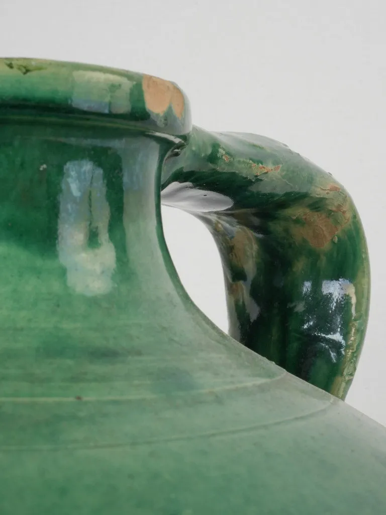 Vintage Spanish Green Glazed Earthenware Jug with Single Handle 18"