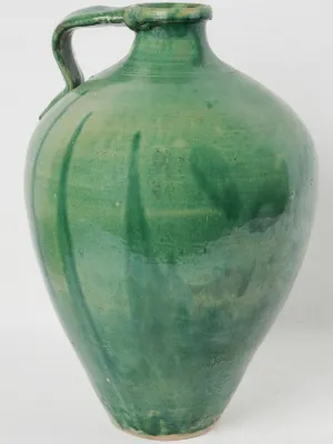 Vintage Spanish Green Glazed Earthenware Jug with Single Handle 18"