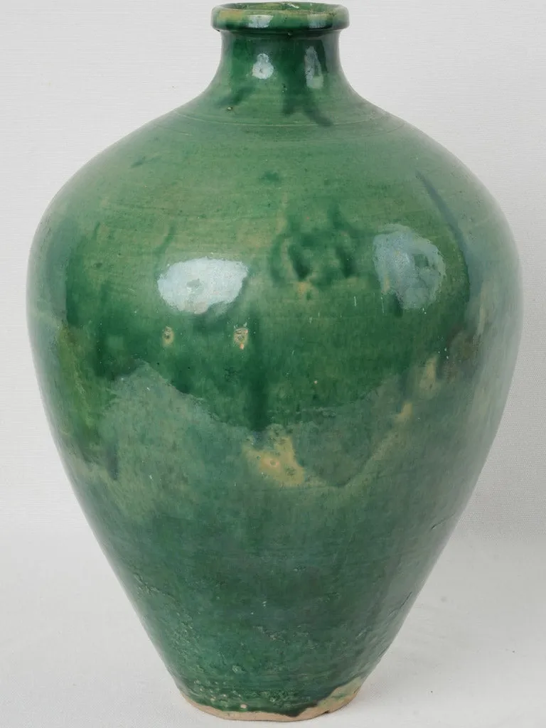 Vintage Spanish Green Glazed Earthenware Jug with Single Handle 18"