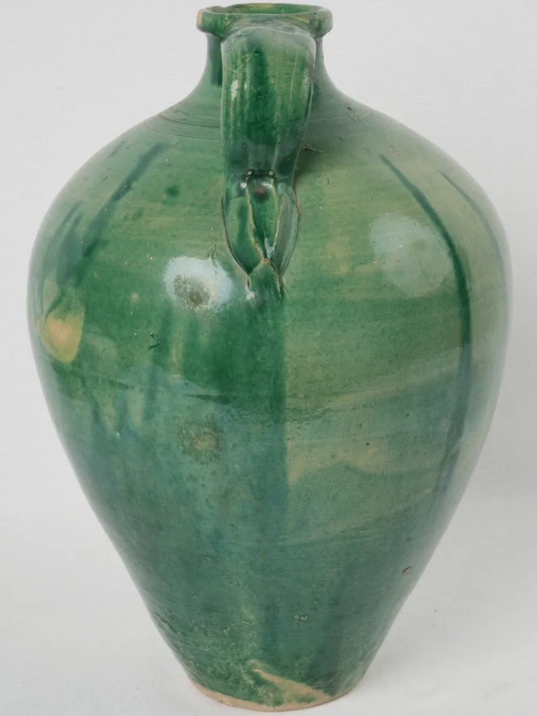 Vintage Spanish Green Glazed Earthenware Jug with Single Handle 18"