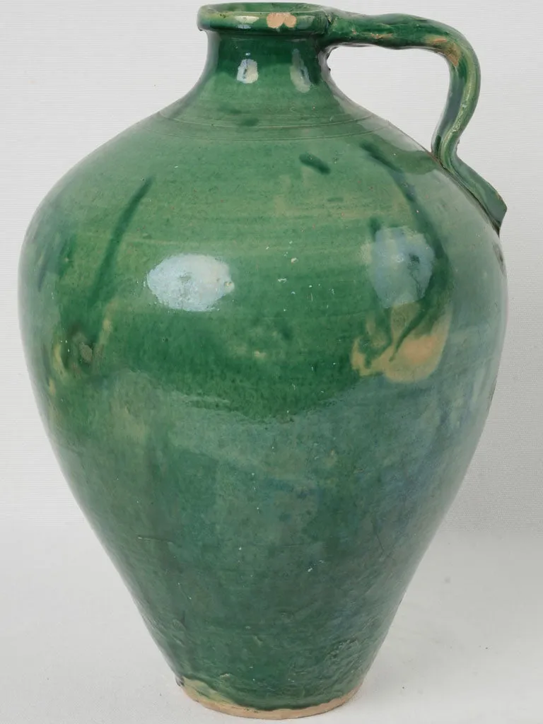 Vintage Spanish Green Glazed Earthenware Jug with Single Handle 18"