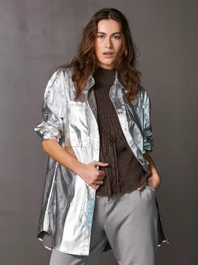 Viol Metallic Lyocell Shirt - Silver