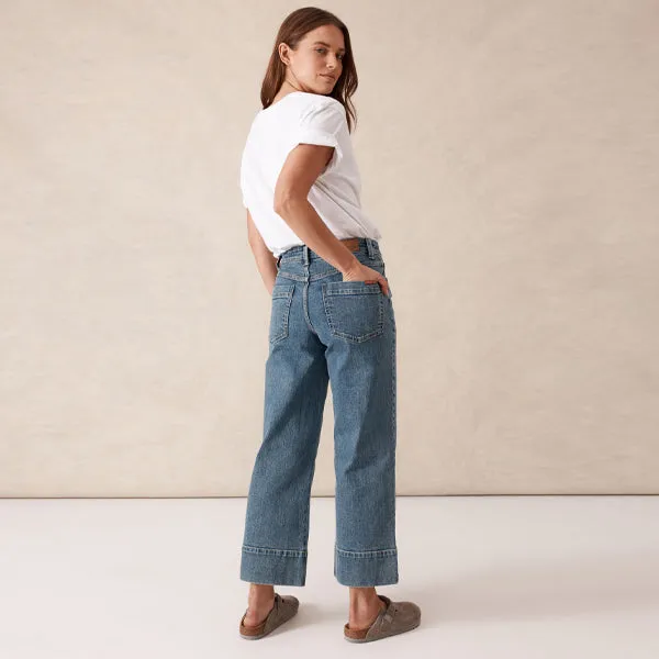 Wide Leg Crop Jean - Mid Indigo