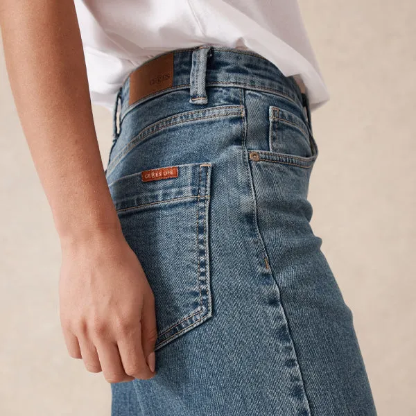 Wide Leg Crop Jean - Mid Indigo