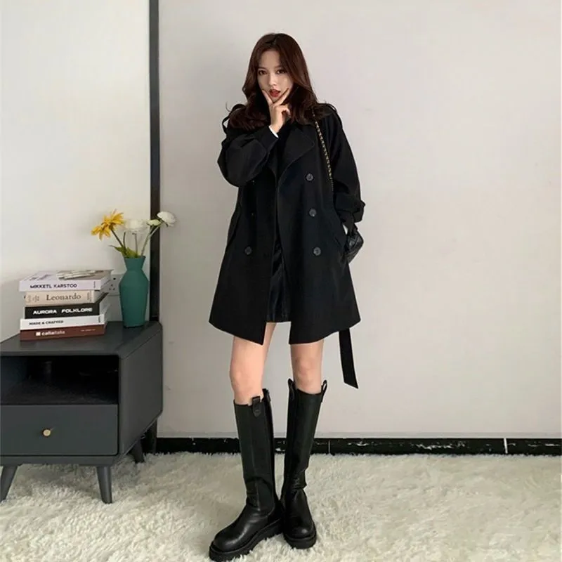 Wjczt Long Trench Women Fashion Double Breasted Windbreaker Office Lady Winter Temperament Loose Tunic Sashes Coat Tender Vintage Chic