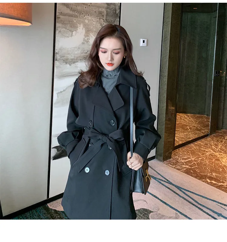 Wjczt Long Trench Women Fashion Double Breasted Windbreaker Office Lady Winter Temperament Loose Tunic Sashes Coat Tender Vintage Chic