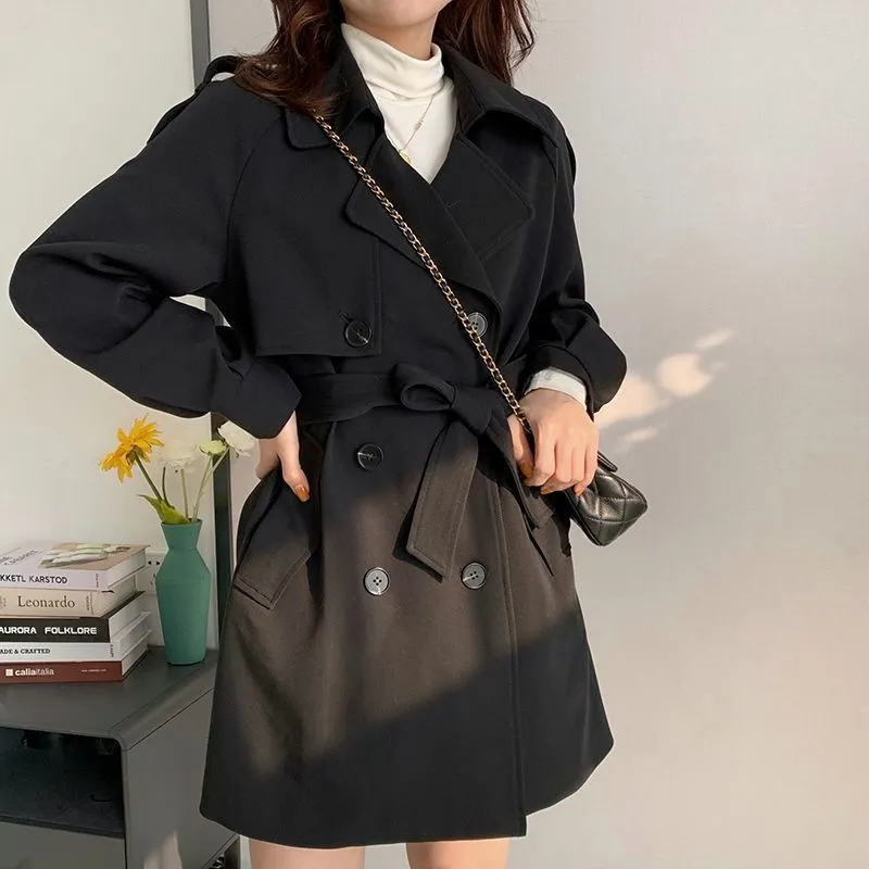 Wjczt Long Trench Women Fashion Double Breasted Windbreaker Office Lady Winter Temperament Loose Tunic Sashes Coat Tender Vintage Chic