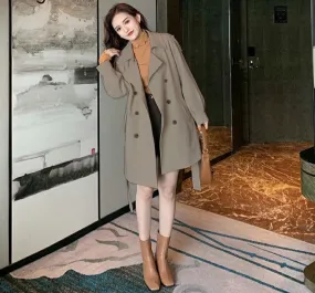 Wjczt Long Trench Women Fashion Double Breasted Windbreaker Office Lady Winter Temperament Loose Tunic Sashes Coat Tender Vintage Chic