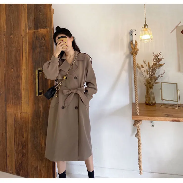 Wjczt Long Trench Women Fashion Double Breasted Windbreaker Office Lady Winter Temperament Loose Tunic Sashes Coat Tender Vintage Chic