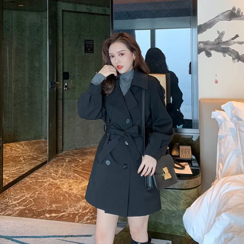 Wjczt Long Trench Women Fashion Double Breasted Windbreaker Office Lady Winter Temperament Loose Tunic Sashes Coat Tender Vintage Chic