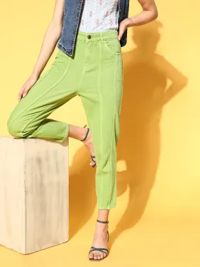 Women Neon Green Carrot Fit Pastel Jeans