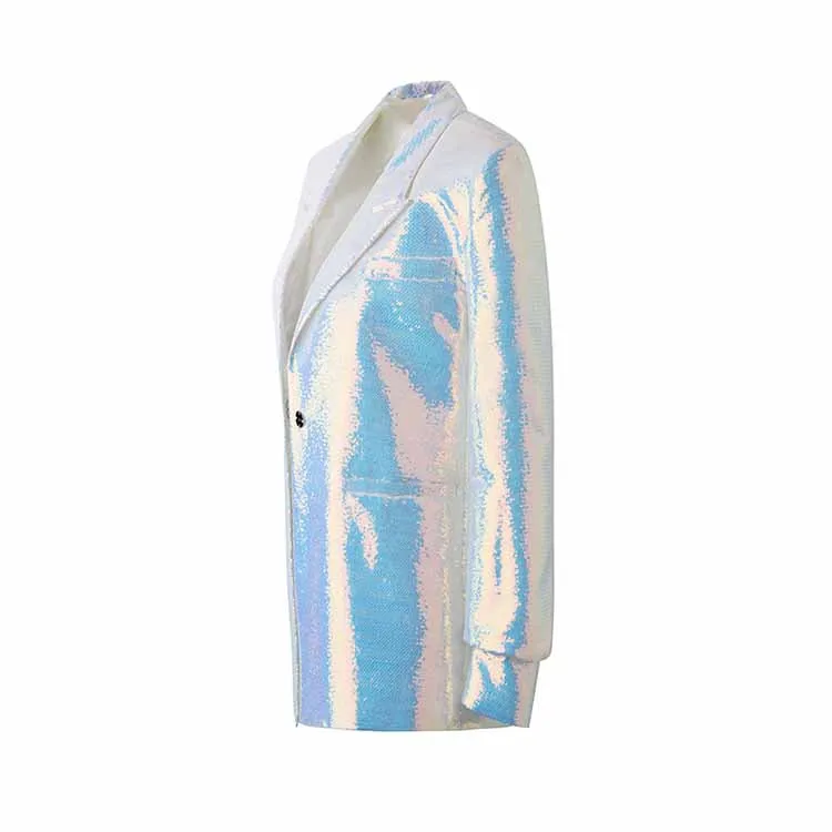 Women Sequins Blazer Sequin Jacket Long Sleeve Glitter Party Shiny Lapel Coat Jacket