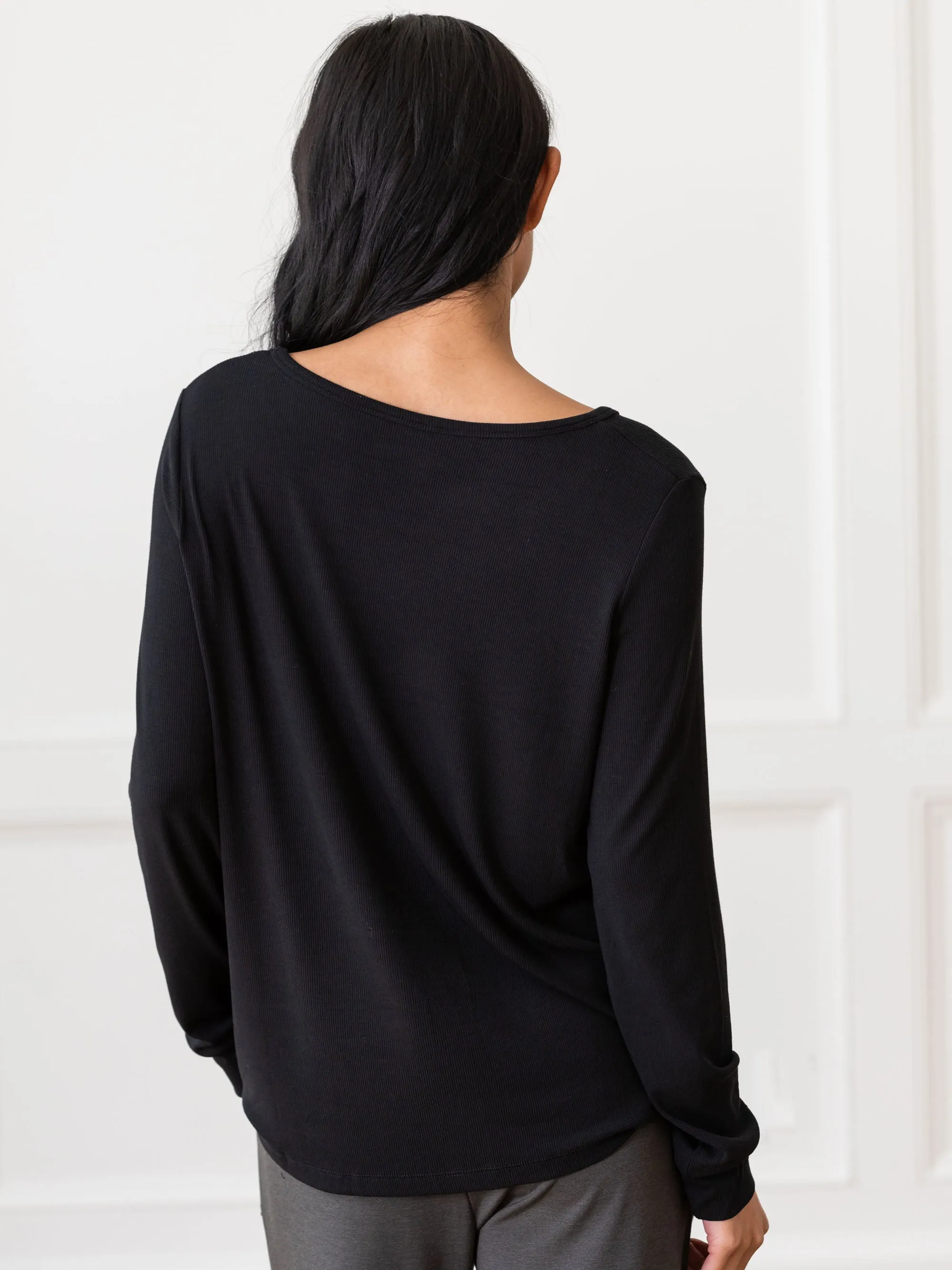 Women’s Bamboo Rib-Knit Long Sleeve Lounge Top