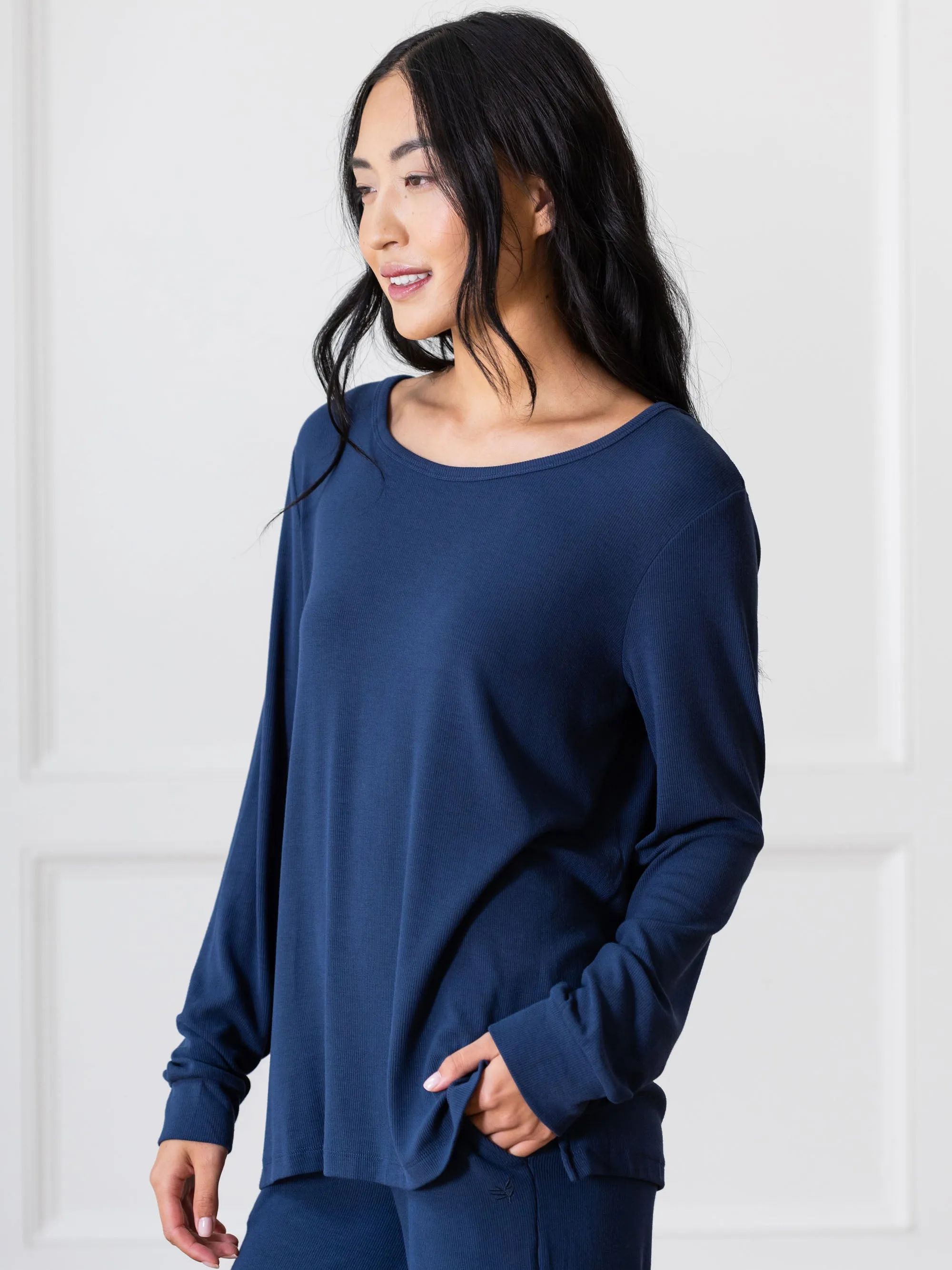 Women’s Bamboo Rib-Knit Long Sleeve Lounge Top