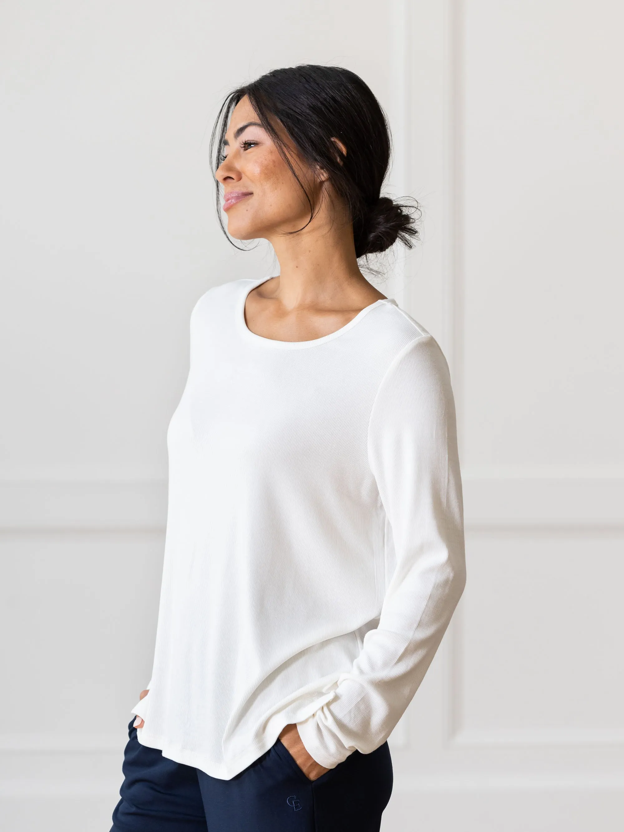 Women’s Bamboo Rib-Knit Long Sleeve Lounge Top