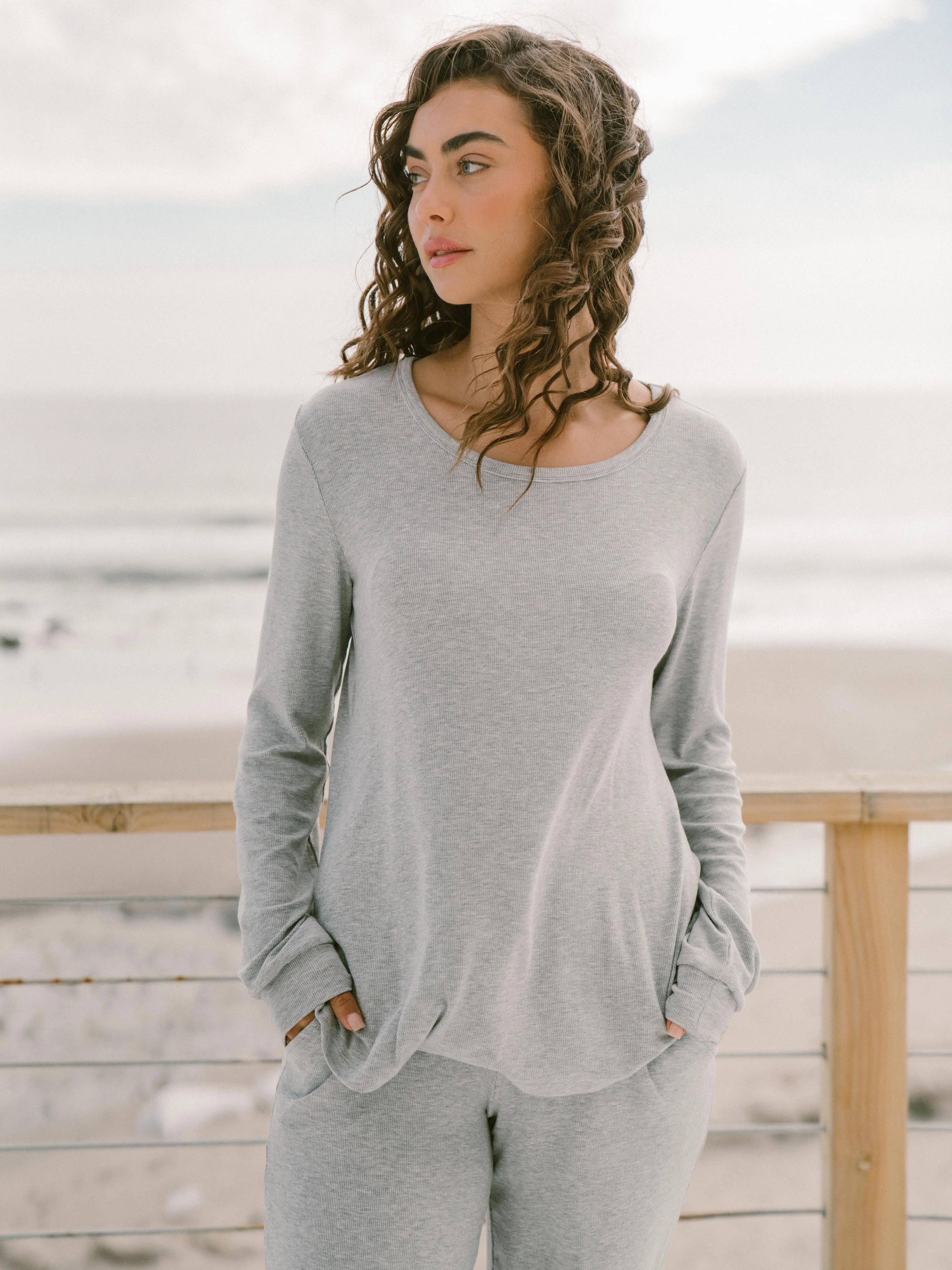 Women’s Bamboo Rib-Knit Long Sleeve Lounge Top