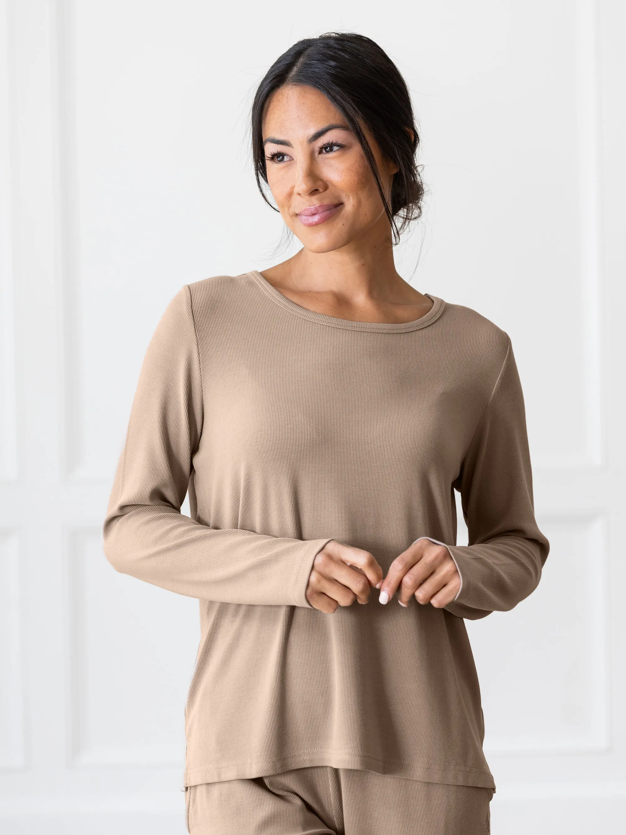 Women’s Bamboo Rib-Knit Long Sleeve Lounge Top