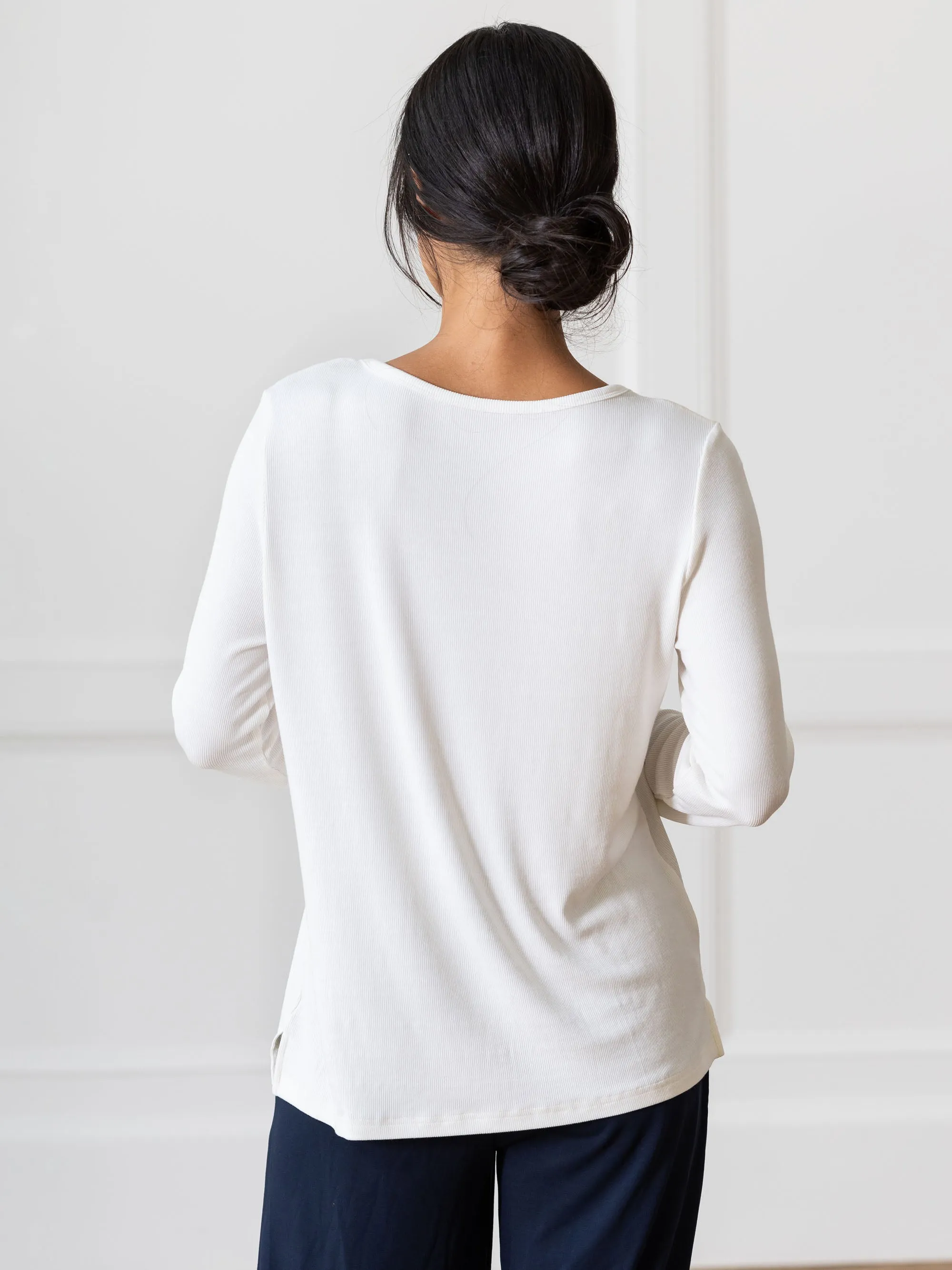 Women’s Bamboo Rib-Knit Long Sleeve Lounge Top