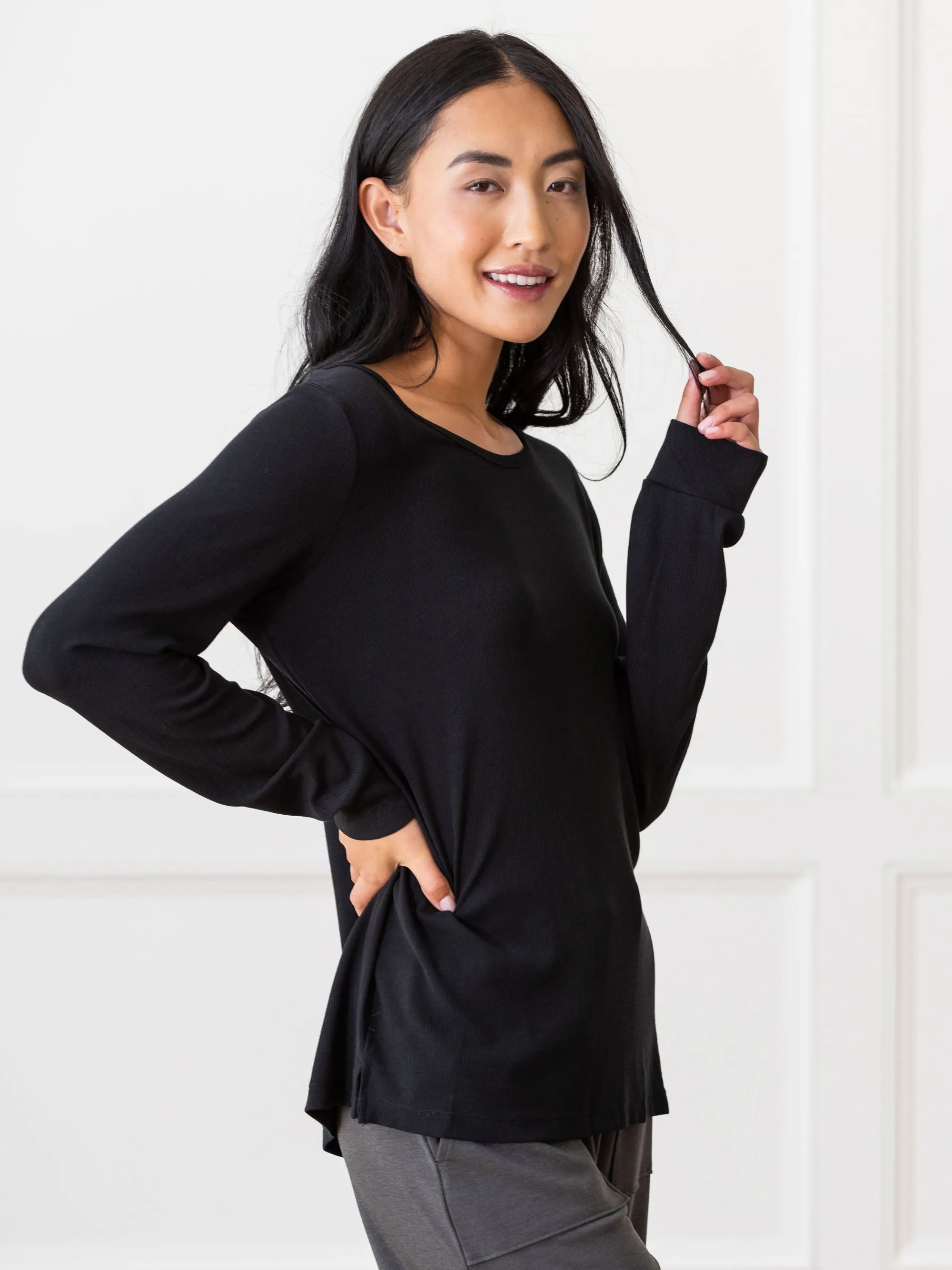 Women’s Bamboo Rib-Knit Long Sleeve Lounge Top