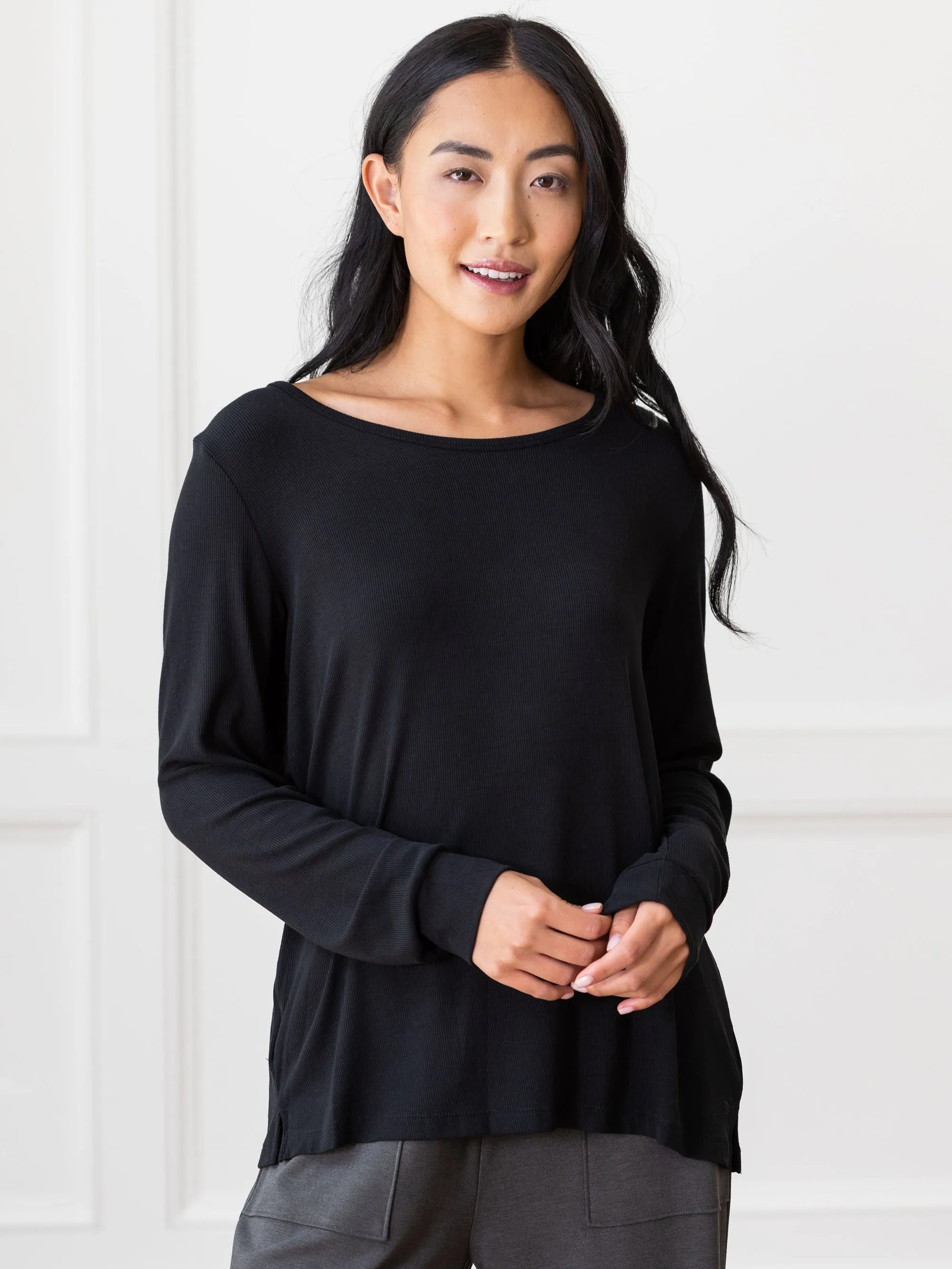 Women’s Bamboo Rib-Knit Long Sleeve Lounge Top