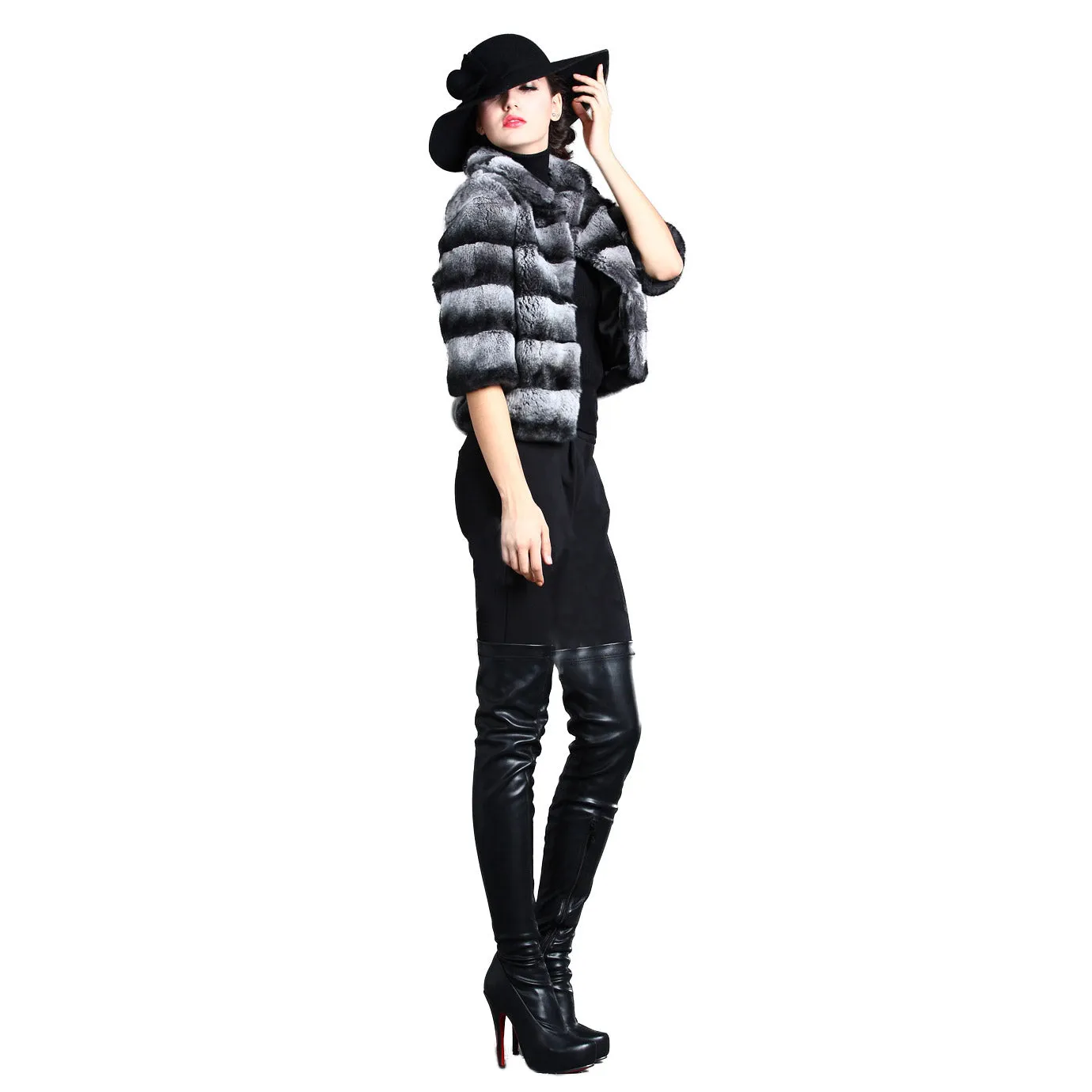 Women's Genuine Rabbit Fur Coat Women Half Sleeve Winter jacket 15193