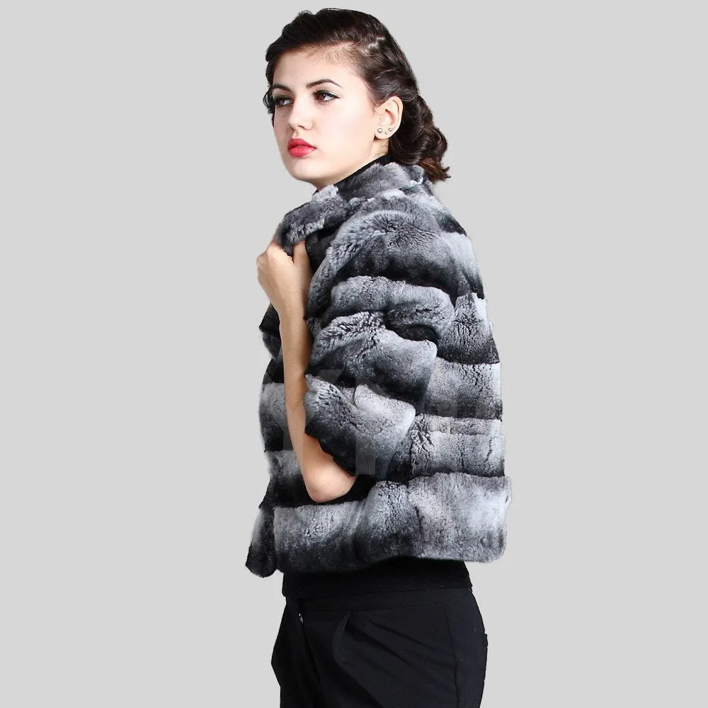 Women's Genuine Rabbit Fur Coat Women Half Sleeve Winter jacket 15193