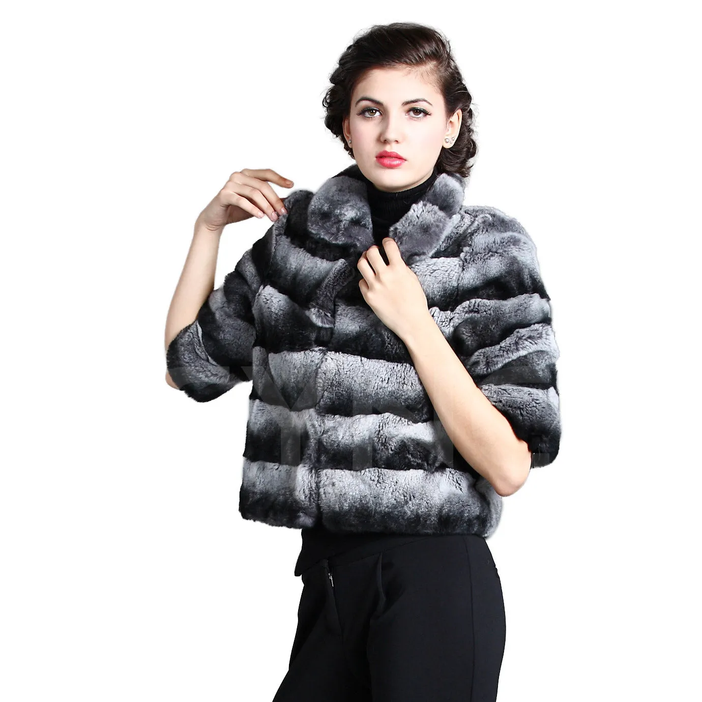 Women's Genuine Rabbit Fur Coat Women Half Sleeve Winter jacket 15193