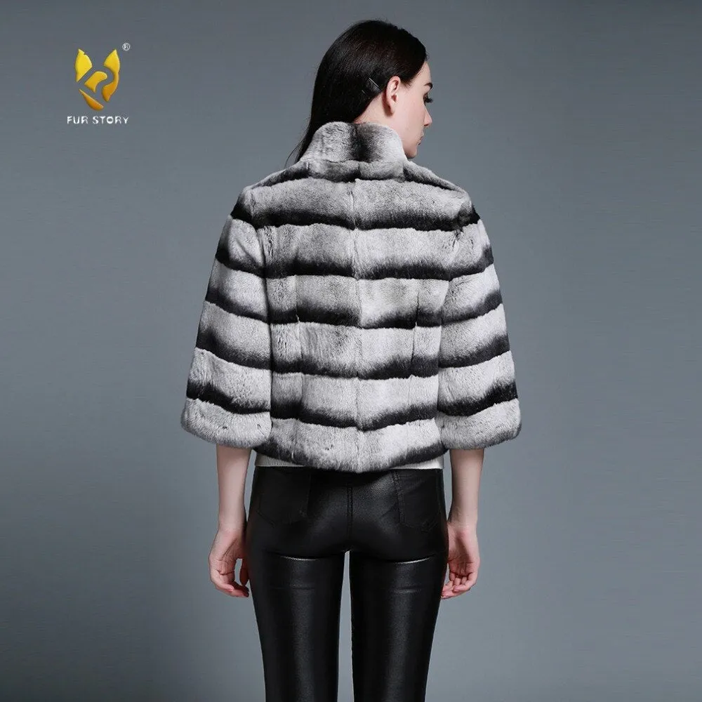 Women's Genuine Rabbit Fur Coat Women Half Sleeve Winter jacket 15193