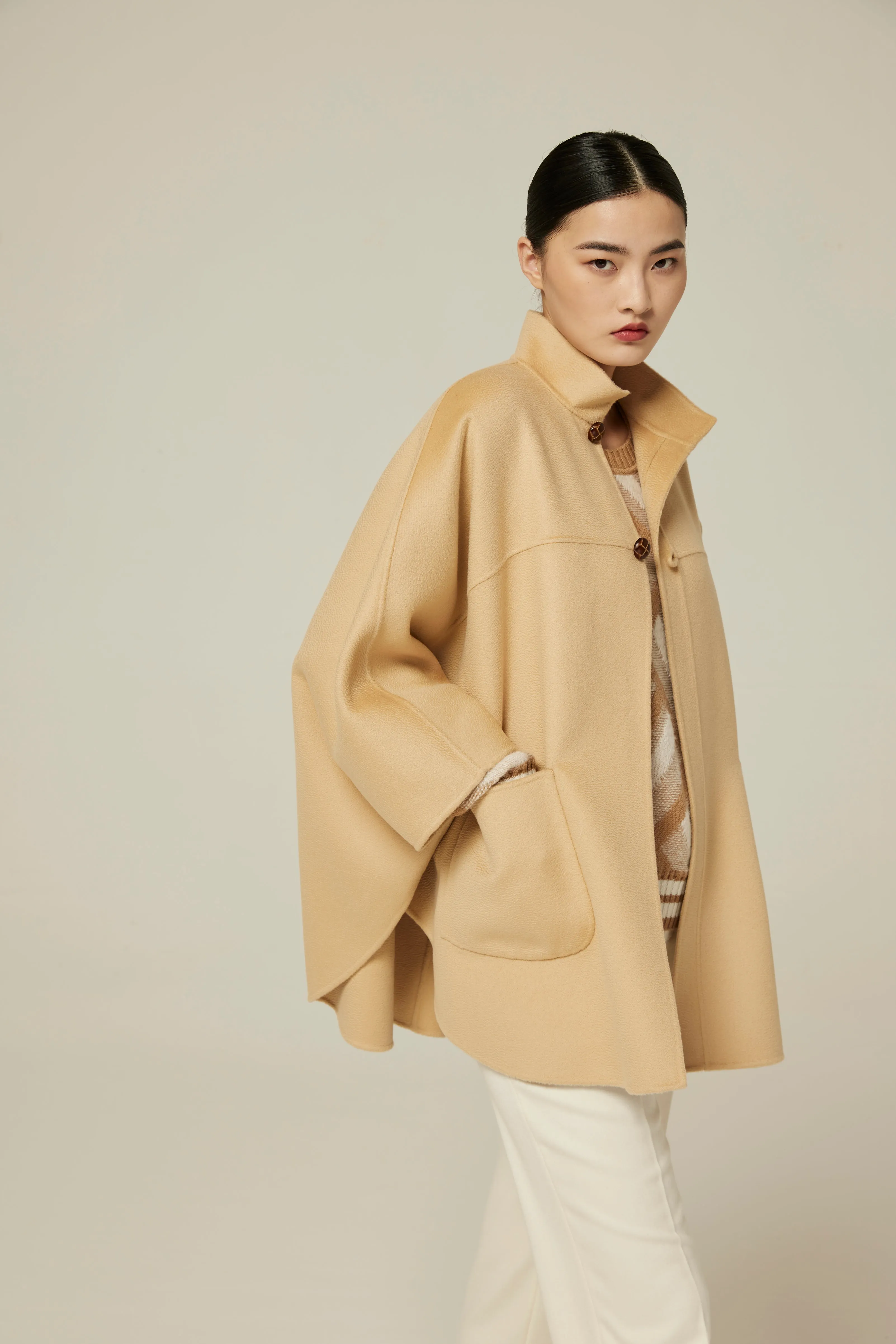 Women's mandarin collar cashmere coat