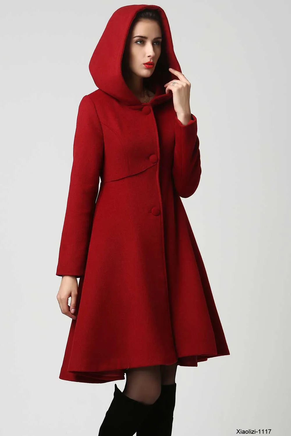 womens short winter coat with warm hood, fit and flare coat 1863