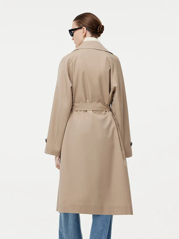 Worsted Wool Blend Waterproof Women Trench Coat With Belt