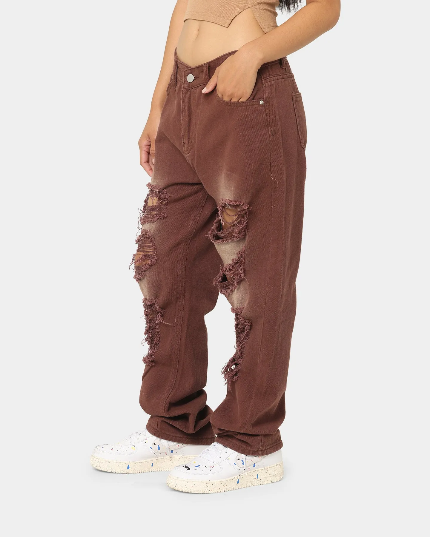 XXIII Women's Alina Baggy Rip Jeans Brown