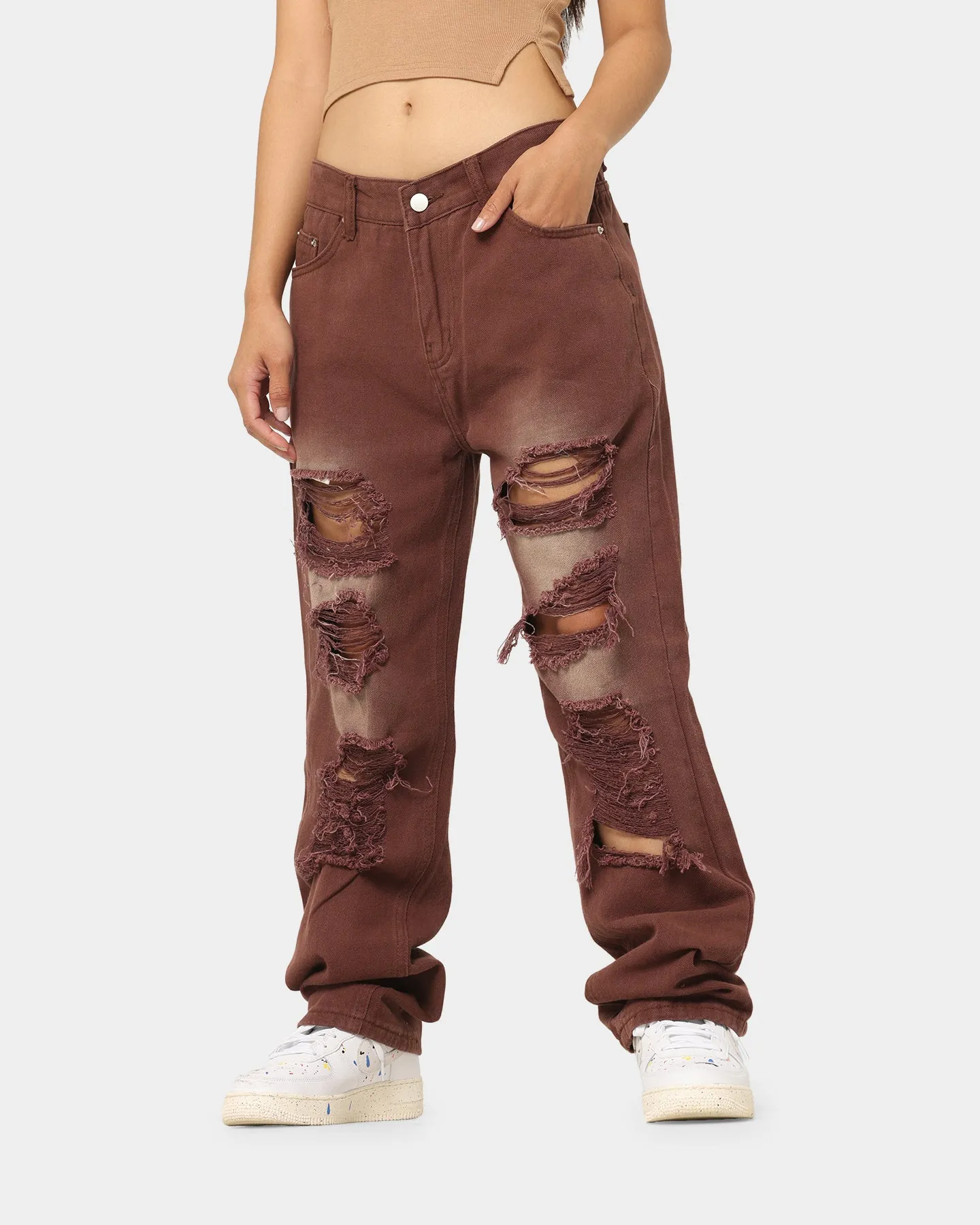 XXIII Women's Alina Baggy Rip Jeans Brown